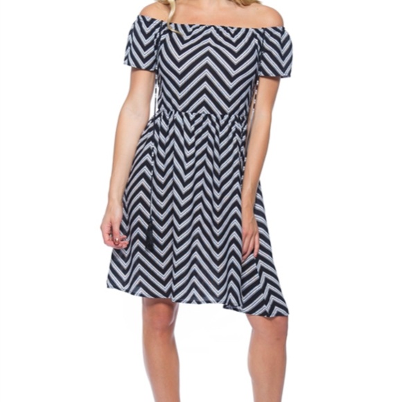 STRIPED BOHO OFF THE SHOULDER MIDI DRESS - Picture 3 of 4